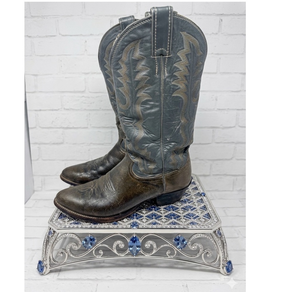 Justin Boots Two-Tone Brown and Gray Leather Heeled Cowboy Boots